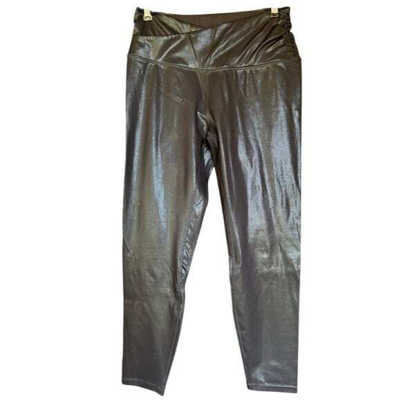 NEW Ododos Womens Black Shiny High-Waist Leggings L - Picture 1 of 9